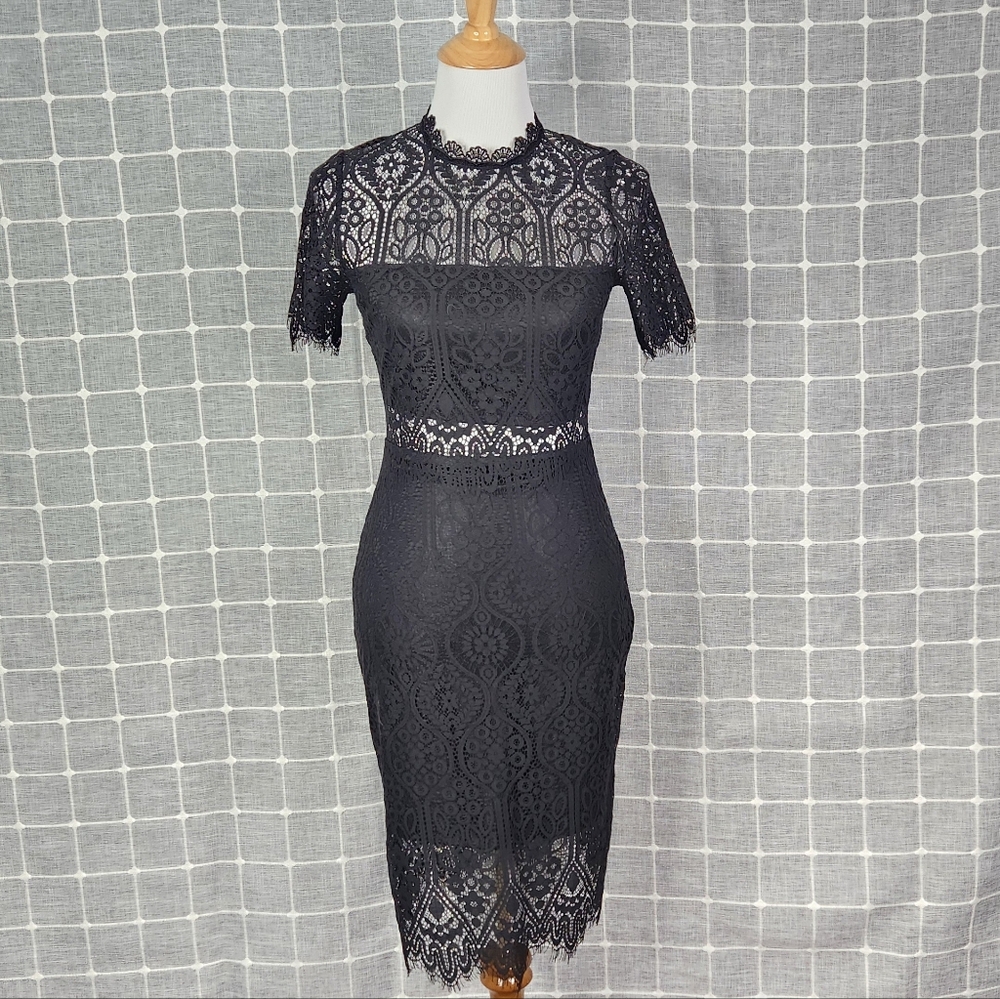 Lulu's Black Lace Cutout Midi Dress